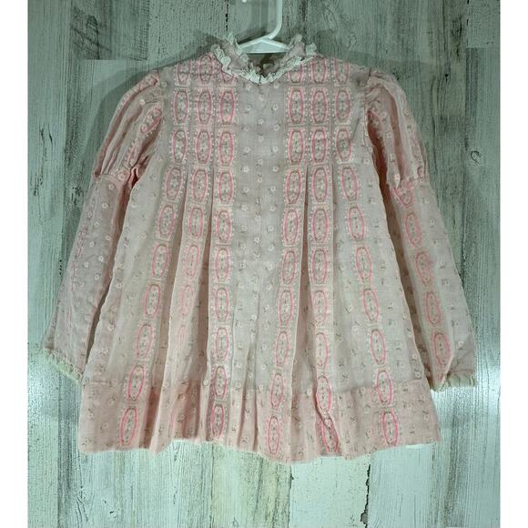Winnie The‎ Pooh Girls Dress Size 6 Pink Embroidered Gauze Lined Vintage READ - Picture 1 of 13